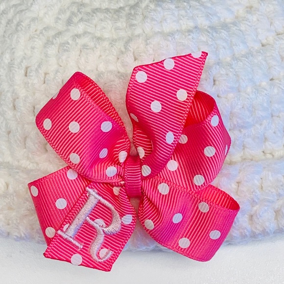 Any initial Monogram Initial Baby Girls Bow Hat - Picture 3 of 6